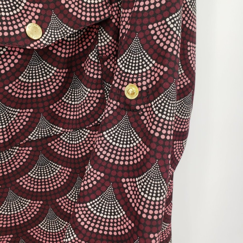 MICHAEL KORS Gold Zipper Front Roll Tab Ombre Dot Pink Maroon Blouse Career M - Picture 6 of 7